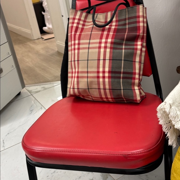 Burberry Red and Tan Checkered Tote - Picture 5 of 16